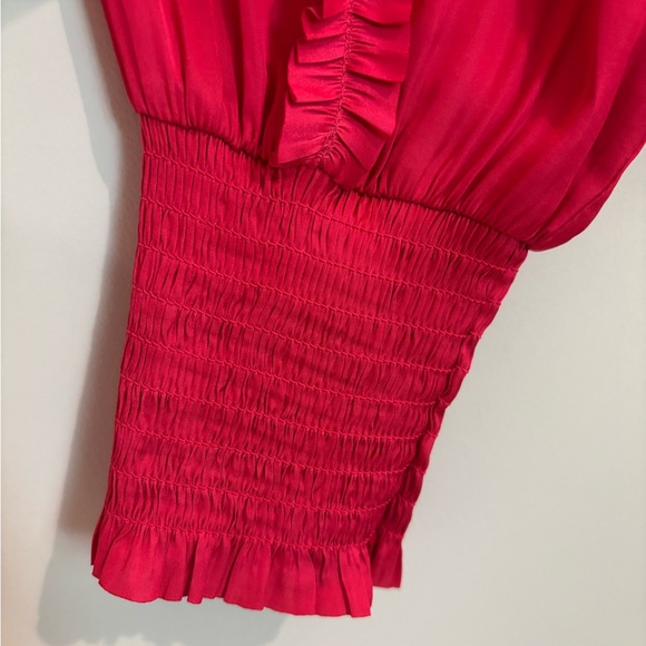 White House Black Market Pink Satiny tie front Blouse - Picture 5 of 10